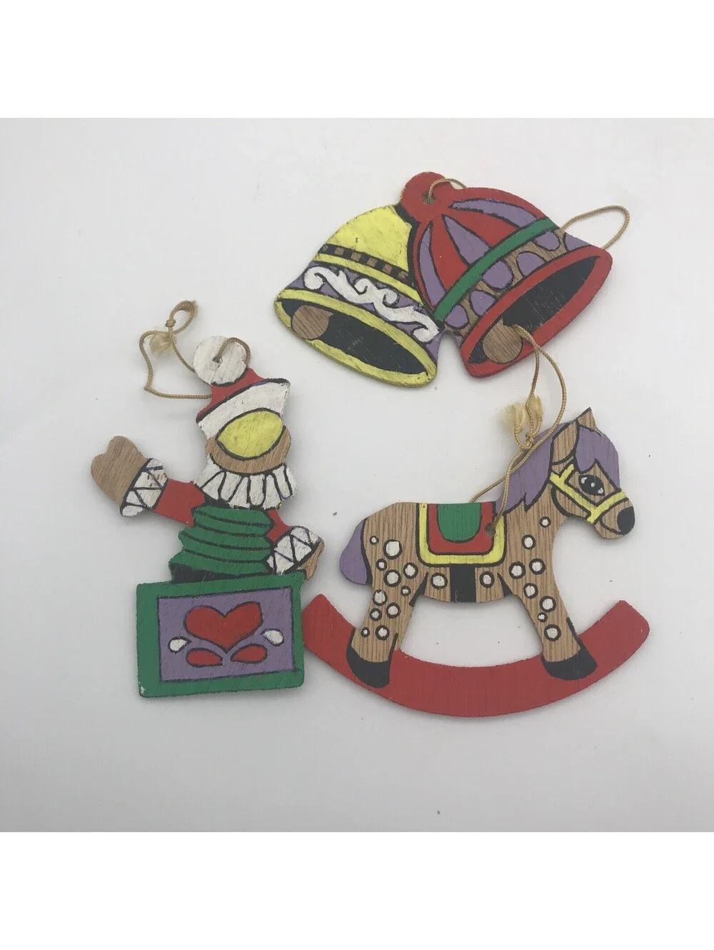 Vtg Wooden Christmas Ornament Lot Of 16 Nursery Rhyme Raggedy Andy Double Sided